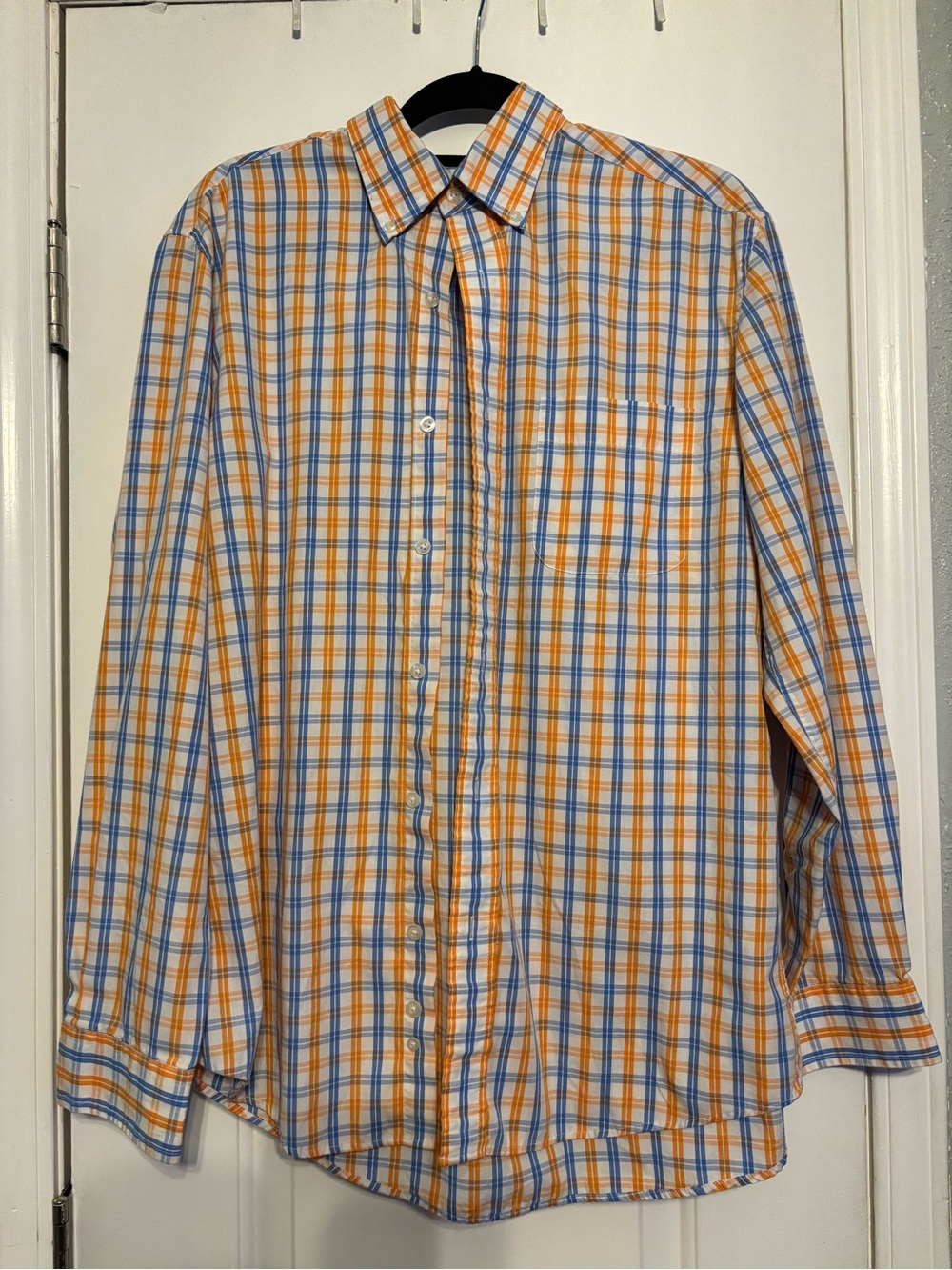 Saddlebred Orange and Blue Plaid Button-Down Shirt
